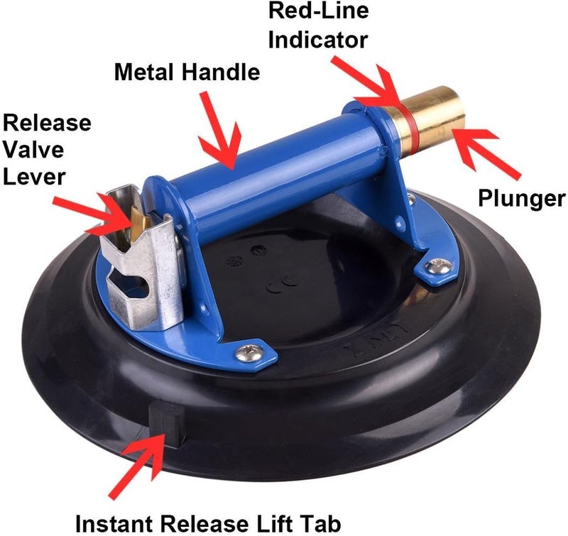 IMT 9" Metal Suction Cup for Glass, Vacuum Pump Suction Cups to Lift Large Glass, with Metal Handle and Brass Pump, 260lbs Load Capacity - Image 2